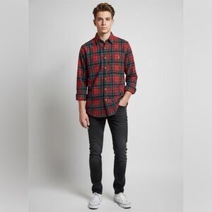 Vintage 60s Pendleton MacLean Tartan Wool Shirt Mens L Red Green Elbow Patches